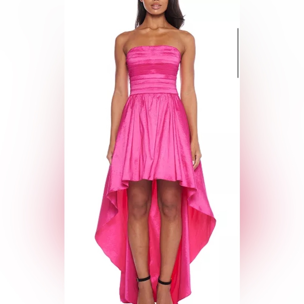 Juniors' Pleated Strapless High-Low Fit & Flare Dress Prom dress